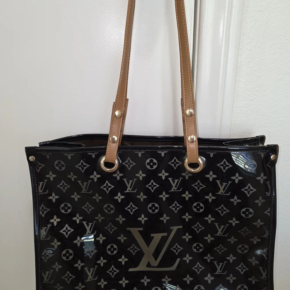 Designer Black and Tan Monogram Tote - Picture 1 of 11